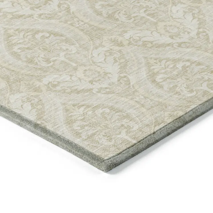 8' Runner Light Green Damask Washable Non Skid Indoor Outdoor Runner Rug