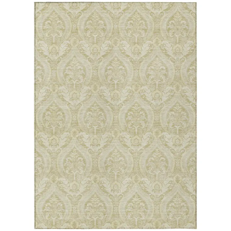 5' X 8' Light Green Damask Washable Indoor Outdoor Area Rug