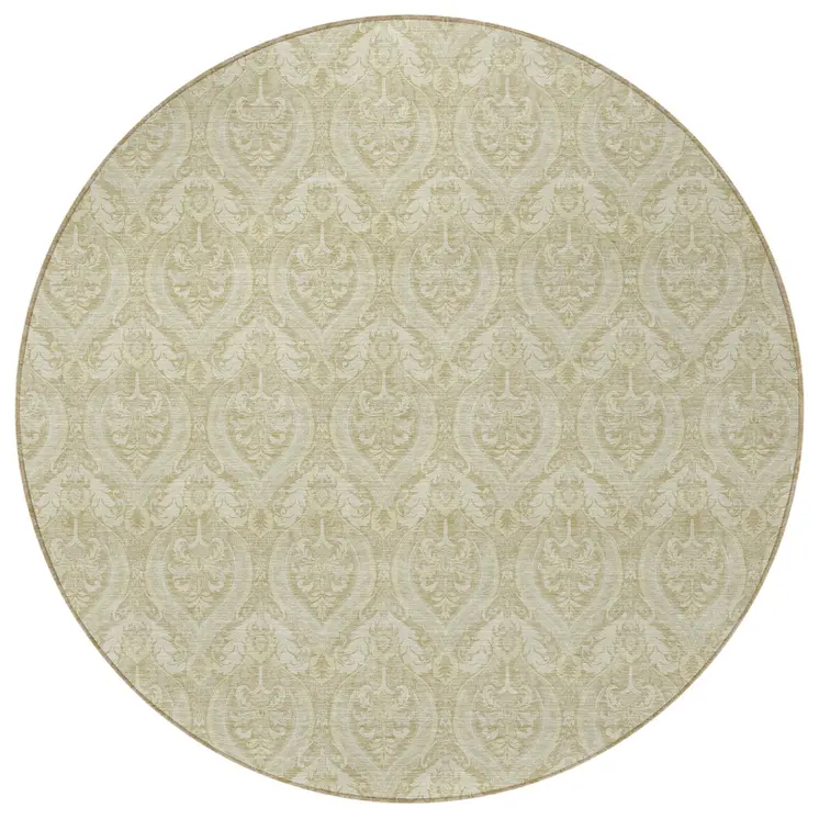 8' Round Light Green Round Damask Washable Non Skid Indoor Outdoor Area Rug