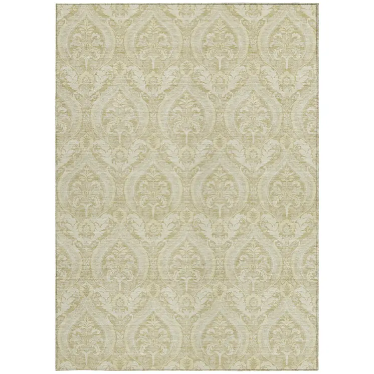 9' X 12' Light Green Damask Washable Non Skid Indoor Outdoor Area Rug