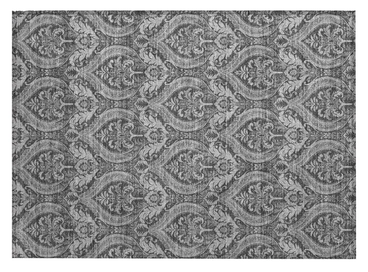 2' X 3' Gray Damask Washable Non Skid Indoor Outdoor Area Rug
