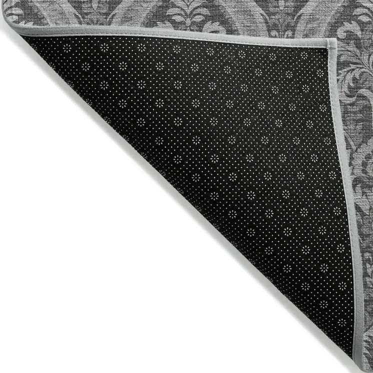 2' X 3' Gray Damask Washable Non Skid Indoor Outdoor Area Rug