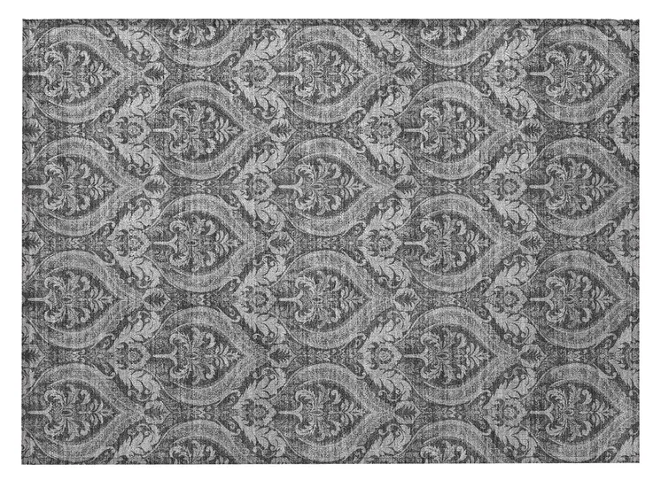2' X 3' Gray Damask Washable Non Skid Indoor Outdoor Area Rug