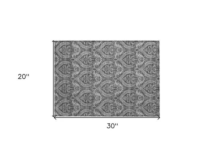 2' X 3' Gray Damask Washable Non Skid Indoor Outdoor Area Rug