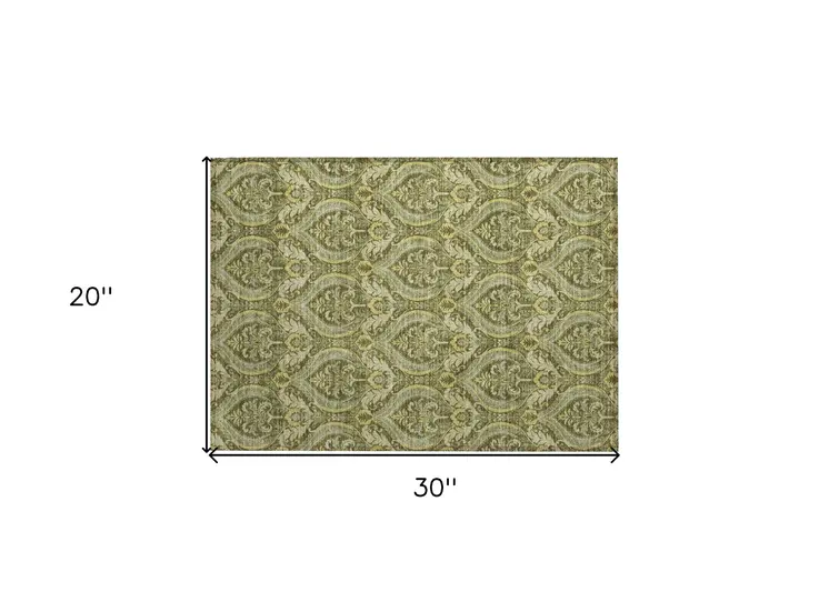 2' X 3' Green Damask Washable Non Skid Indoor Outdoor Area Rug