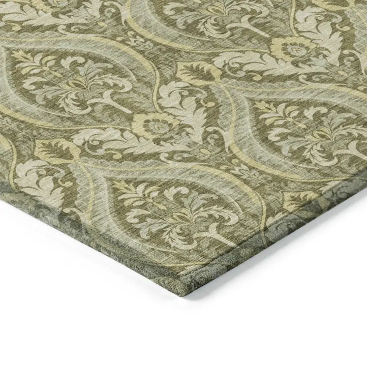 3' X 5' Green Damask Washable Non Skid Indoor Outdoor Area Rug