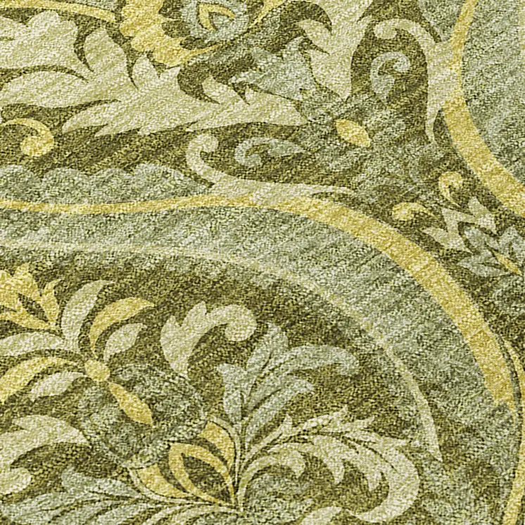 3' X 5' Green Damask Washable Non Skid Indoor Outdoor Area Rug