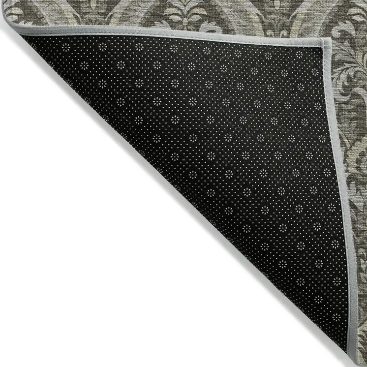 2' X 3' Taupe and Beige Damask Washable Non Skid Indoor Outdoor Area Rug