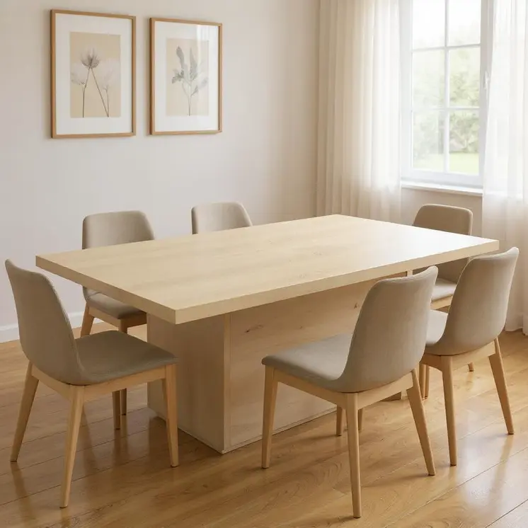 108" Natural Solid Wood Pedestal Base Dining Table