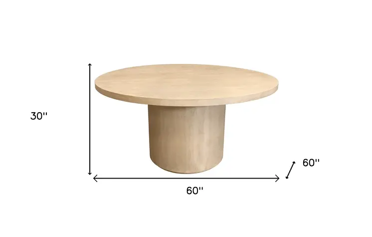 60" Natural and Brown Rounded Solid Wood Pedestal Base Dining Table