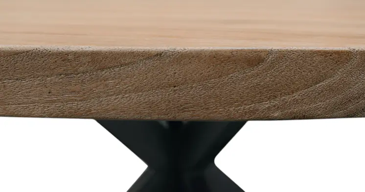 60" Natural And Black Rounded Solid Wood And Iron Pedestal Base Dining Table