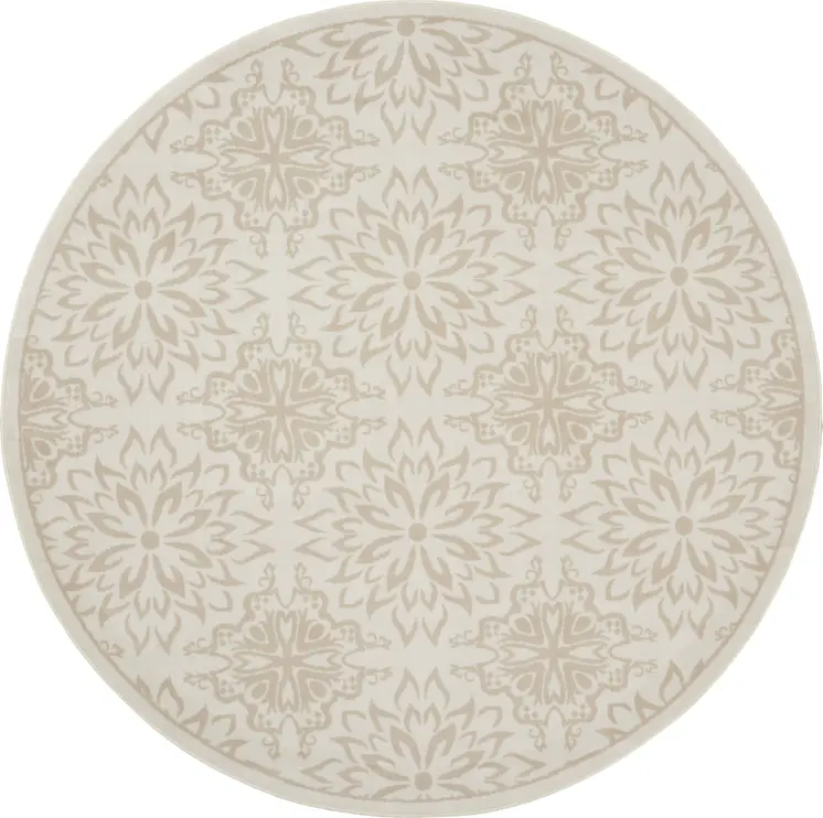 5' Beige and Ivory Floral Non Skid Round Rug