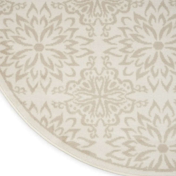 5' Beige and Ivory Floral Non Skid Round Rug
