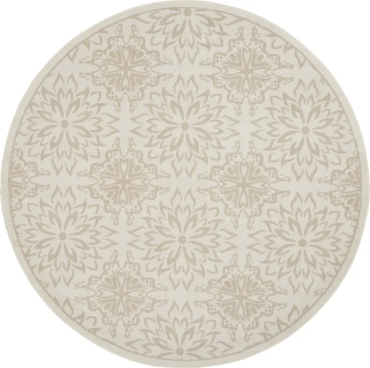 5' Beige and Ivory Floral Non Skid Round Rug