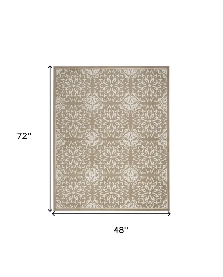 4' X 6' Taupe and Ivory Floral Non Skid Area Rug