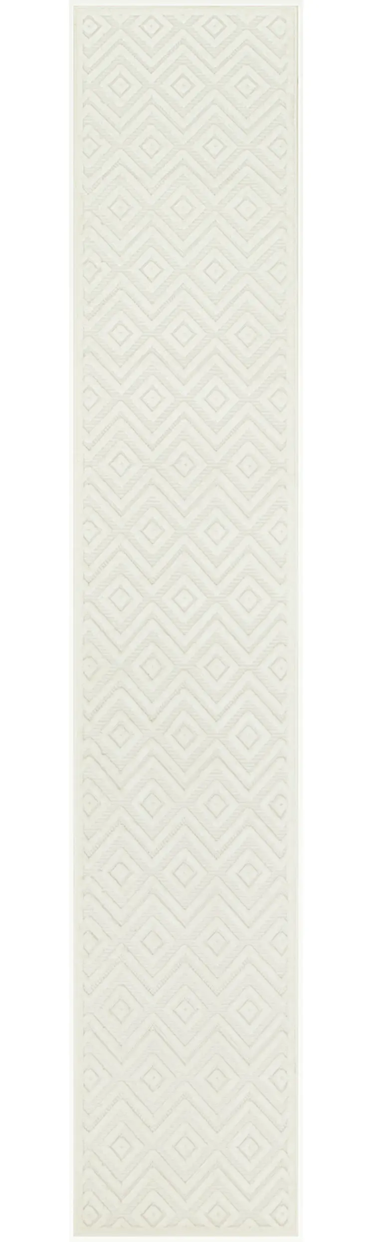 8' Ivory And White Geometric Indoor Outdoor Runner Rug