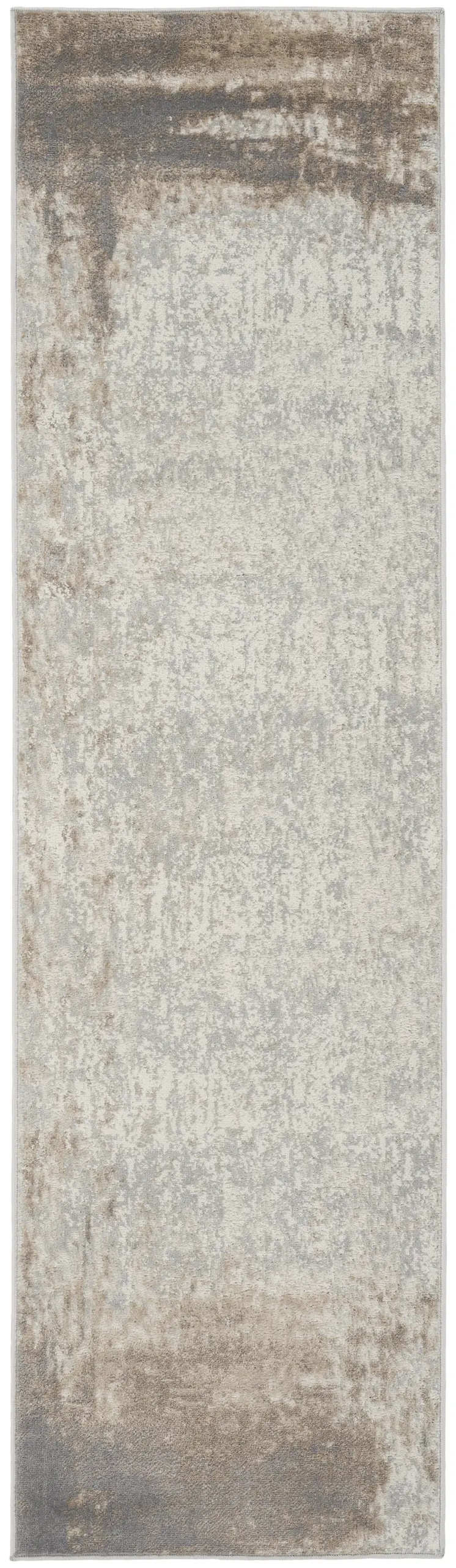 8' Gray and Ivory Abstract Non Skid Runner Rug