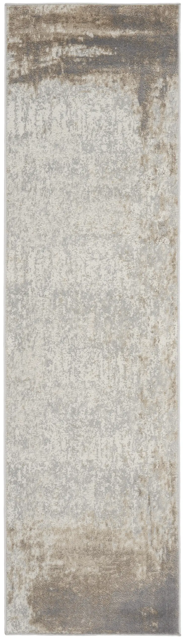 8' Gray and Ivory Abstract Non Skid Runner Rug