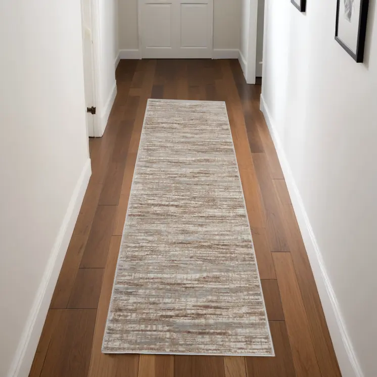8' Ivory and Gray Abstract Non Skid Runner Rug