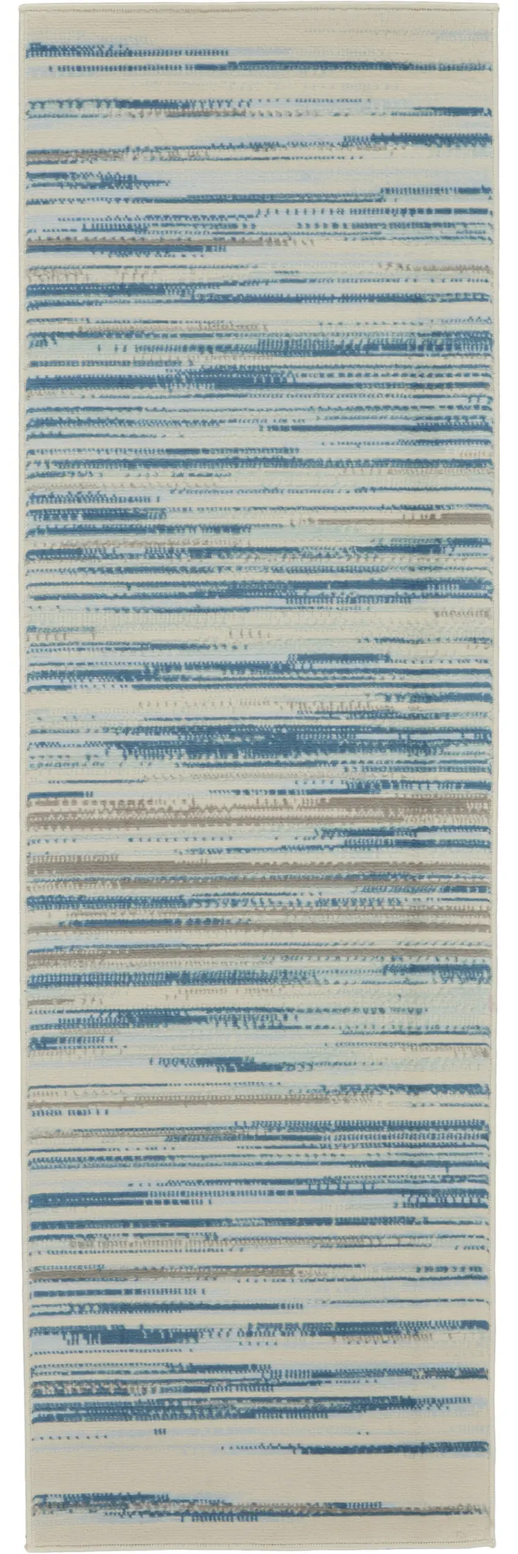 6' Ivory Blue and Gray Striped Non Skid Runner Rug