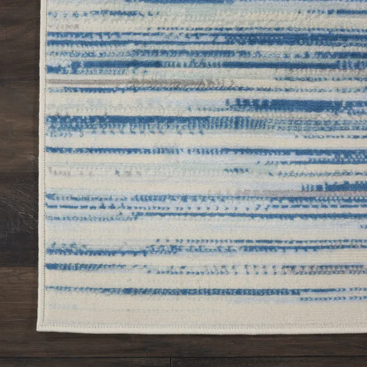 6' Ivory Blue and Gray Striped Non Skid Runner Rug