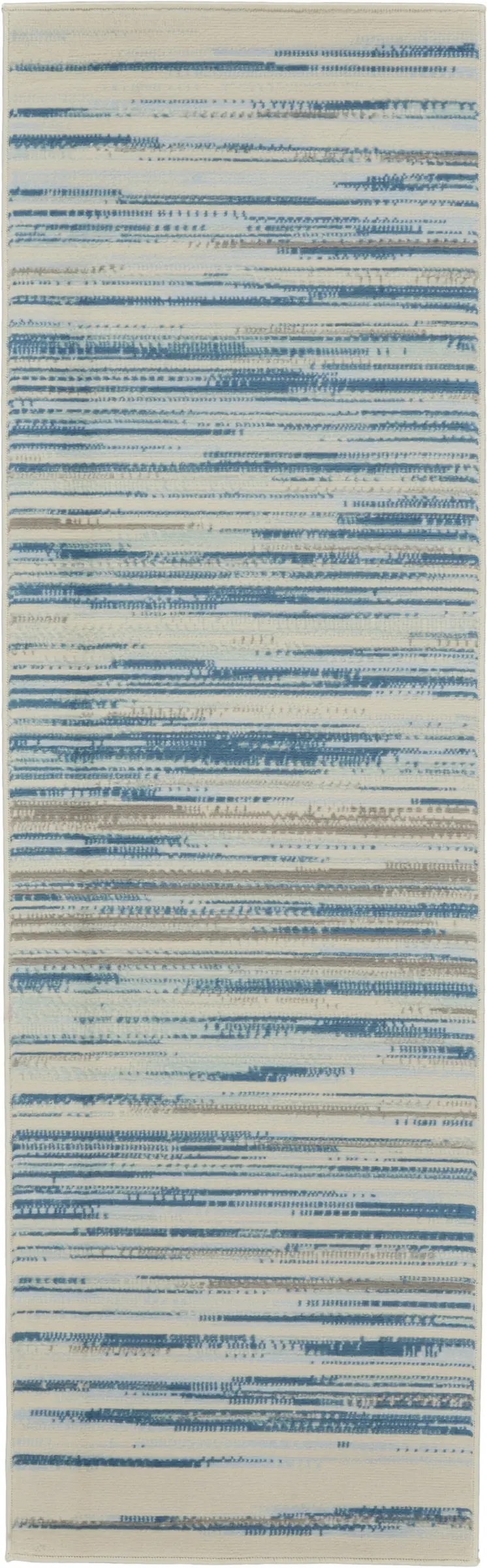 6' Ivory Blue and Gray Striped Non Skid Runner Rug