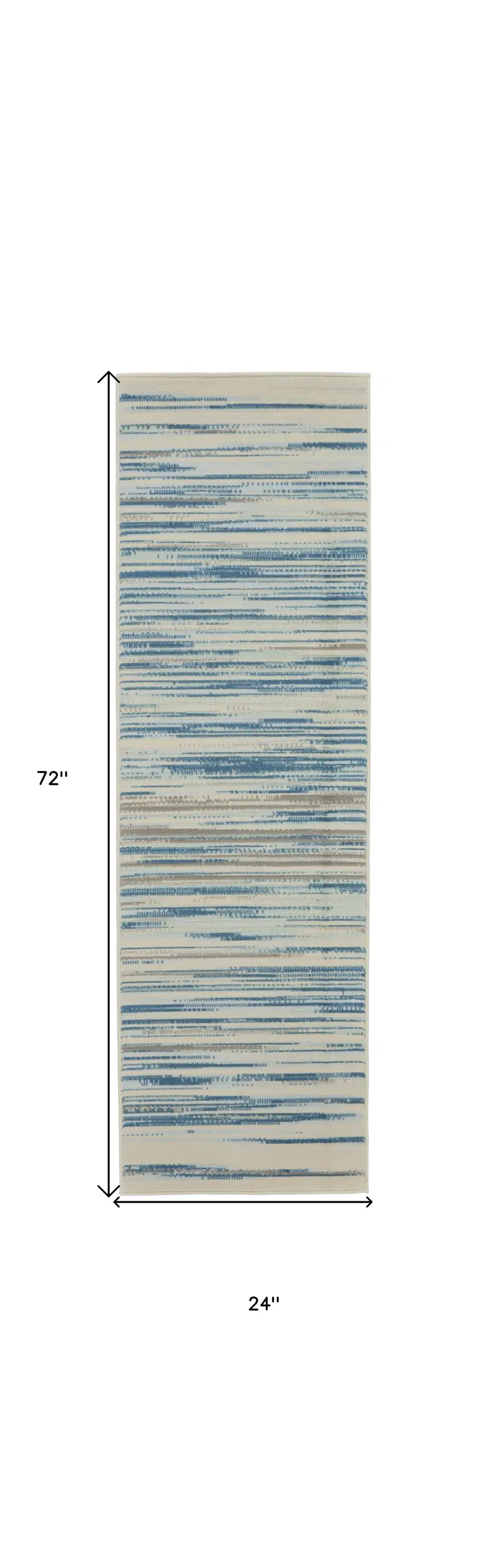 6' Ivory Blue and Gray Striped Non Skid Runner Rug