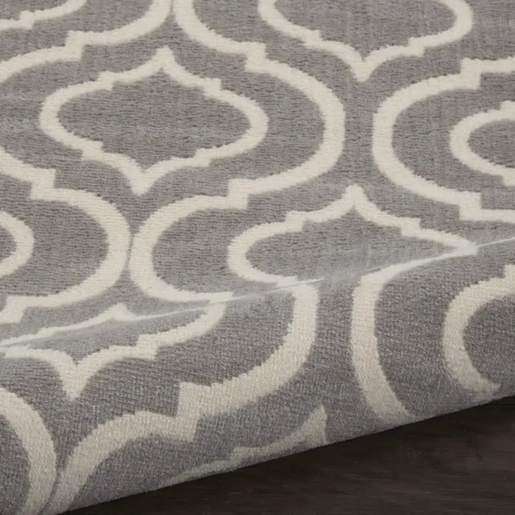 6' Gray and Ivory Trellis Non Skid Runner Rug