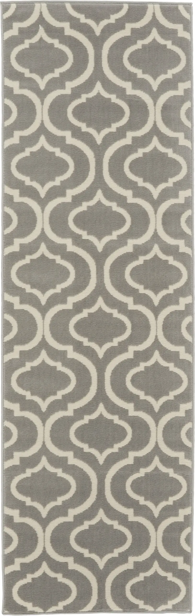 6' Gray and Ivory Trellis Non Skid Runner Rug