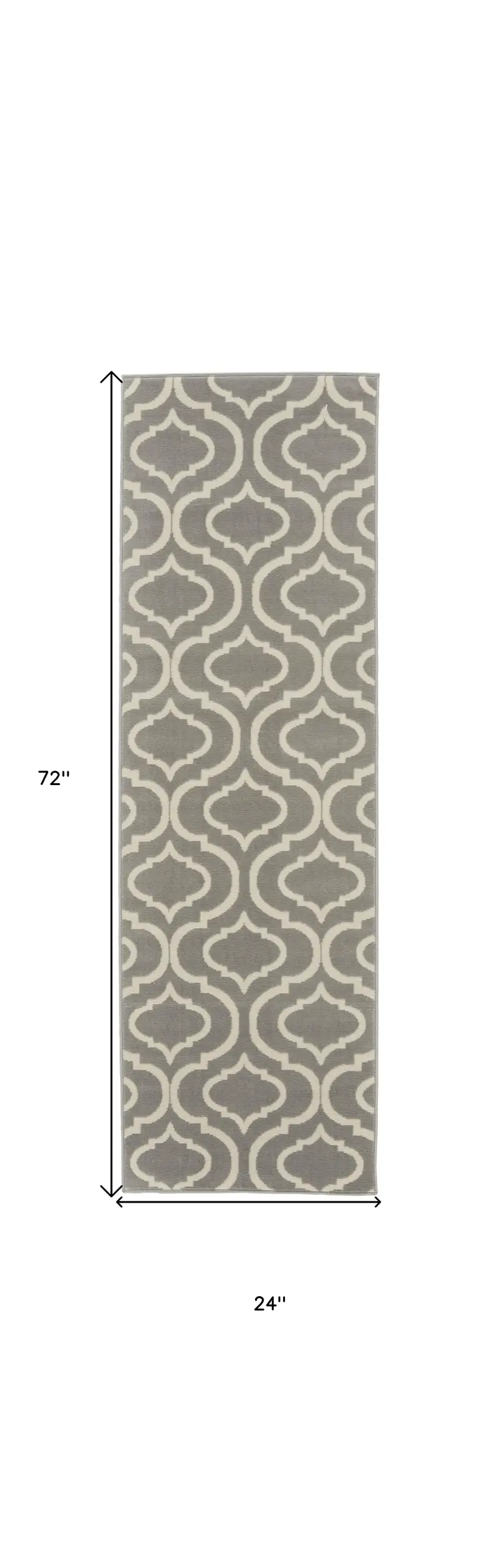 6' Gray and Ivory Trellis Non Skid Runner Rug