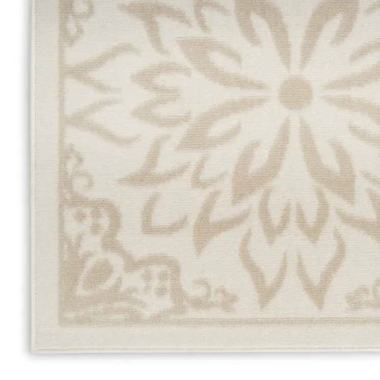 6' Beige and Ivory Floral Non Skid Runner Rug