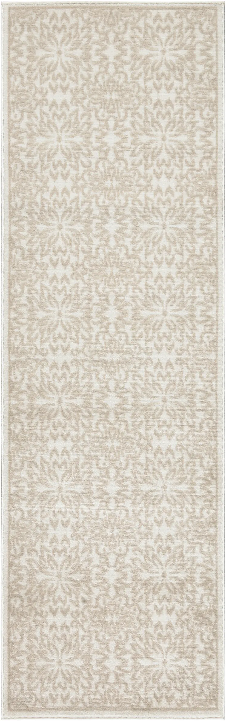 6' Beige and Ivory Floral Non Skid Runner Rug