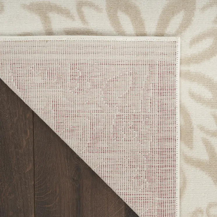 6' Beige and Ivory Floral Non Skid Runner Rug