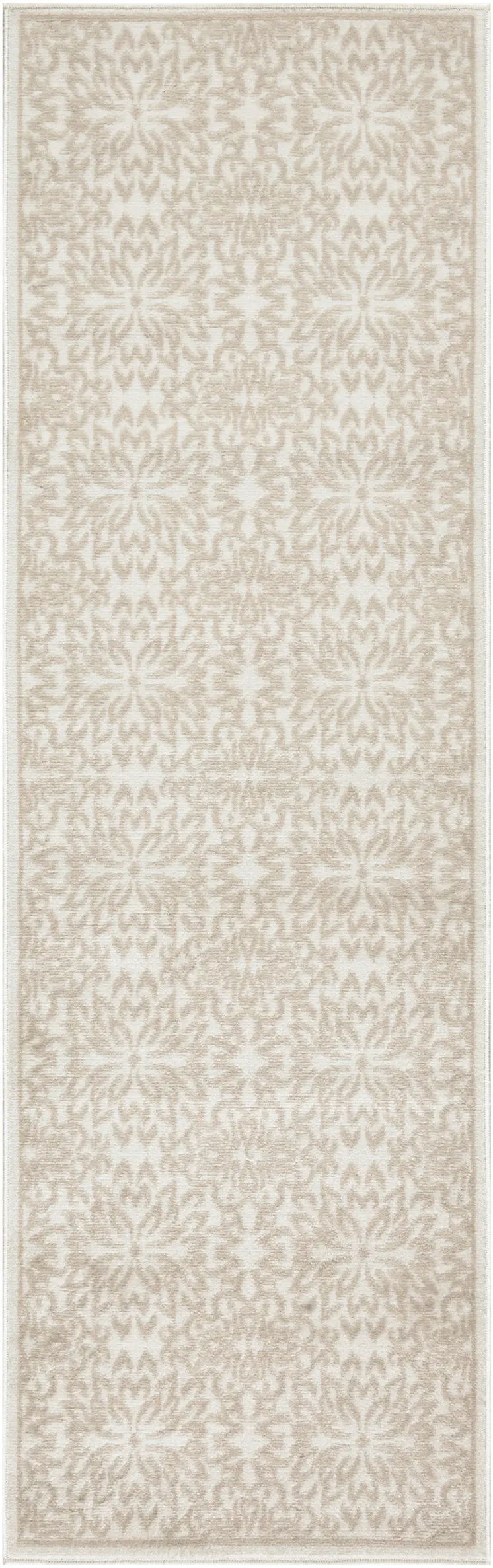 6' Beige and Ivory Floral Non Skid Runner Rug