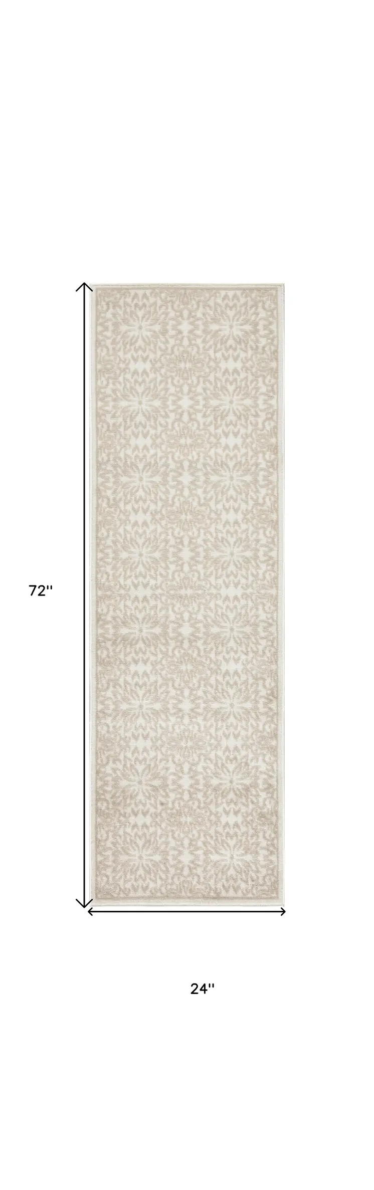 6' Beige and Ivory Floral Non Skid Runner Rug
