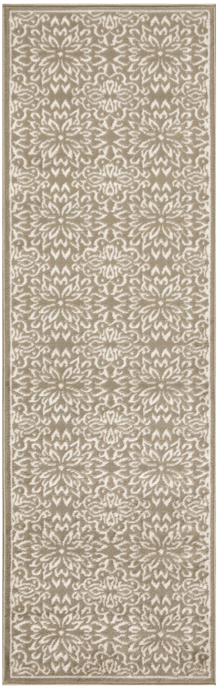 6' Taupe and Ivory Floral Non Skid Runner Rug
