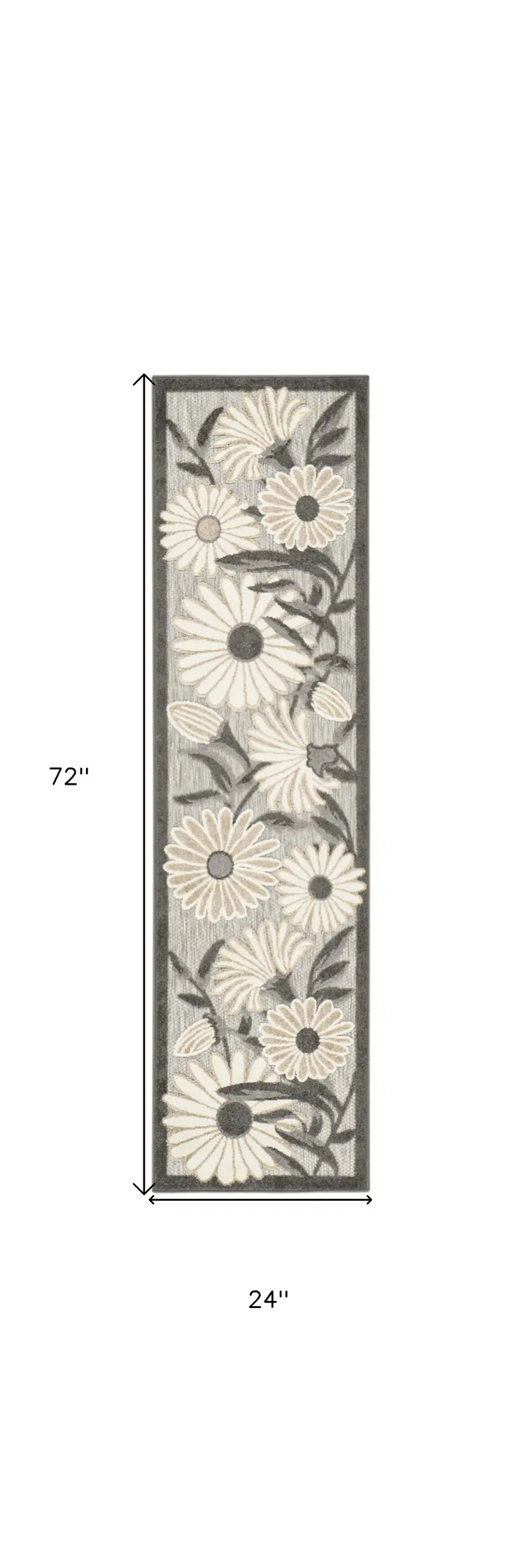6' Beige And Gray Floral Indoor Outdoor Runner Rug
