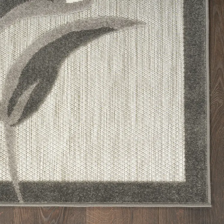 6' Beige And Gray Floral Indoor Outdoor Runner Rug