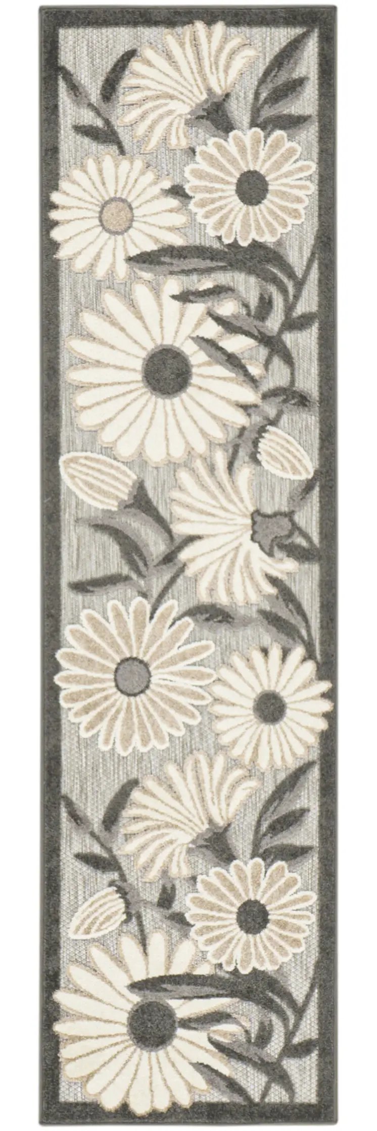 6' Beige And Gray Floral Indoor Outdoor Runner Rug