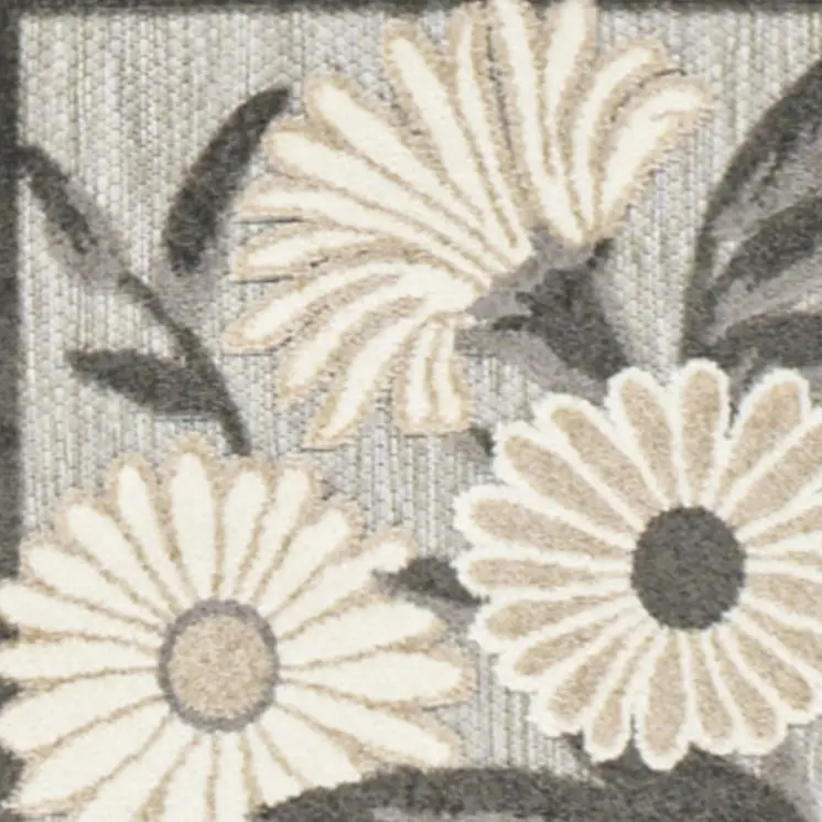 6' Beige And Gray Floral Indoor Outdoor Runner Rug