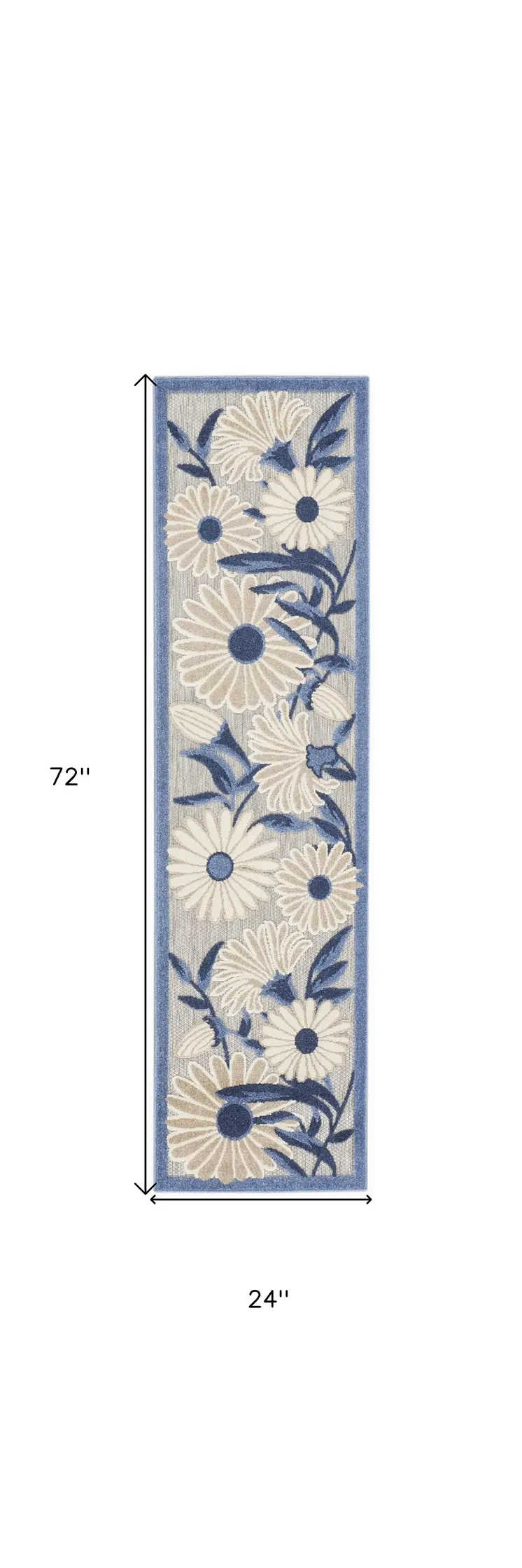 6' Blue And Gray Floral Indoor Outdoor Runner Rug