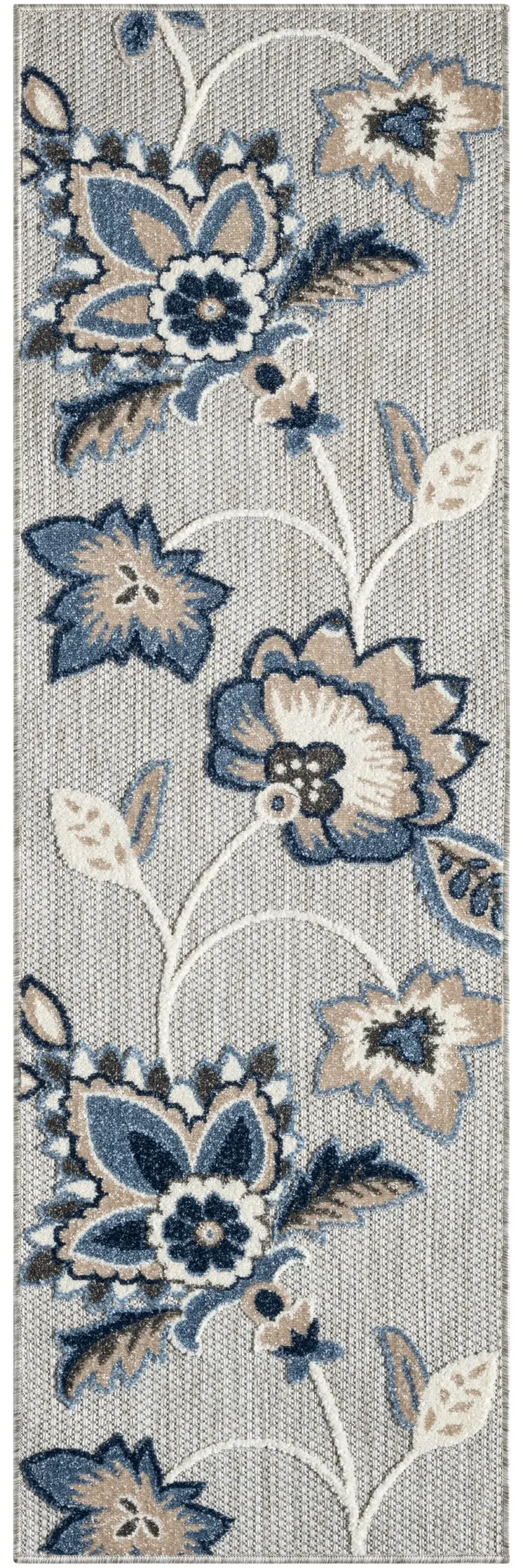 6' Blue And Gray Floral Indoor Outdoor Runner Rug