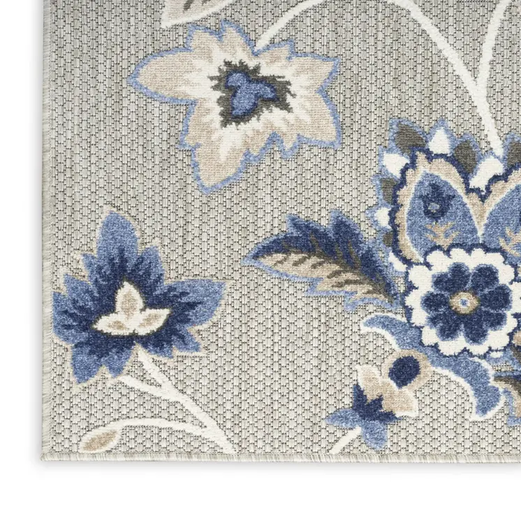 6' Blue And Gray Floral Indoor Outdoor Runner Rug