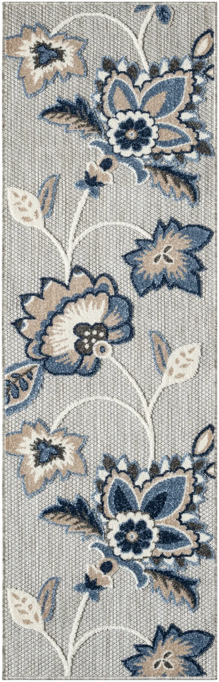6' Blue And Gray Floral Indoor Outdoor Runner Rug