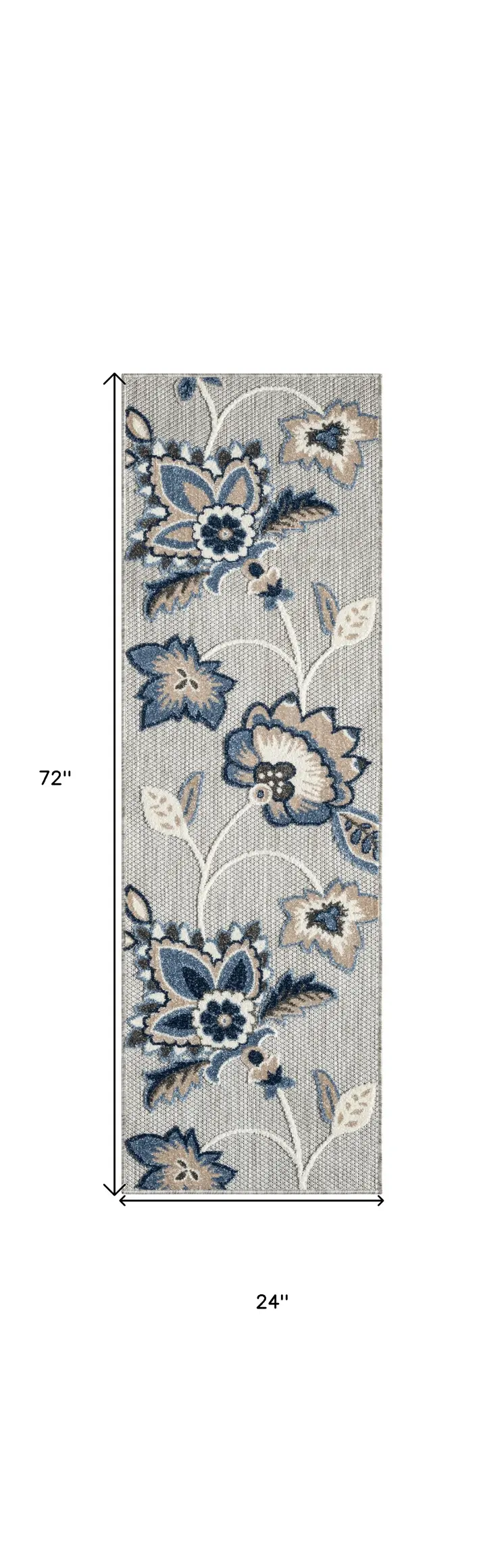 6' Blue And Gray Floral Indoor Outdoor Runner Rug