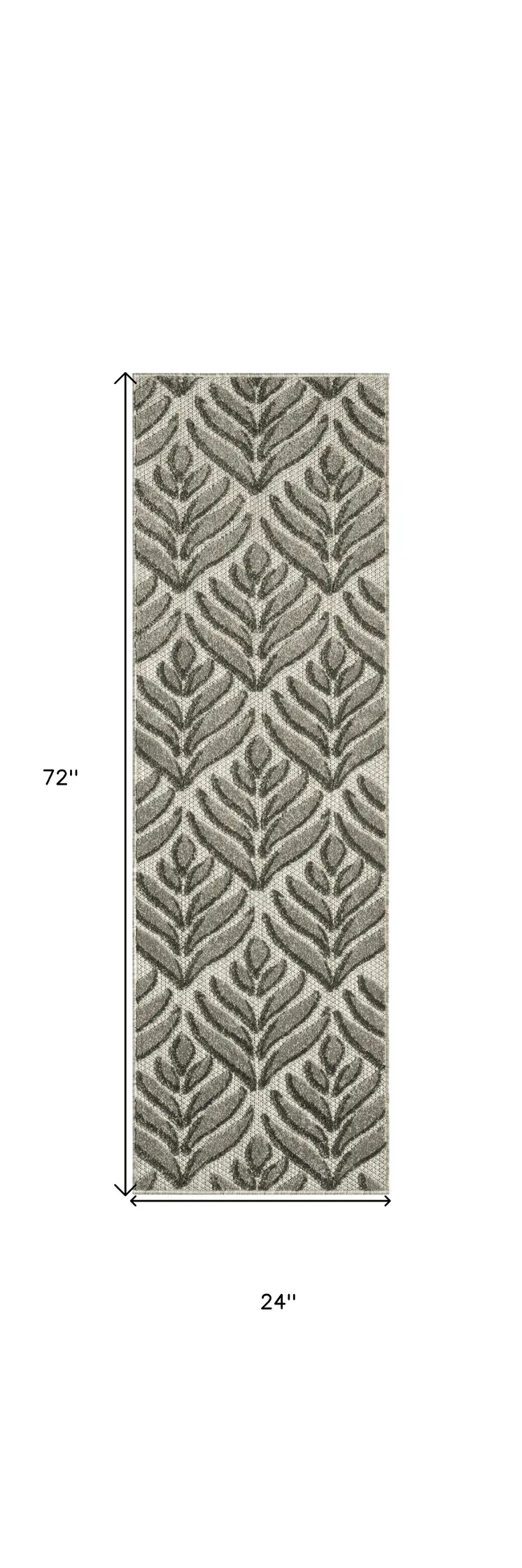 6' Charcoal And Beige Botanical Leaves Indoor Outdoor Runner Rug