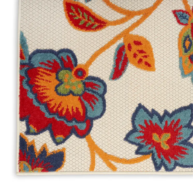 6' Red Beige Blue Orange And Red Floral Indoor Outdoor Runner Rug