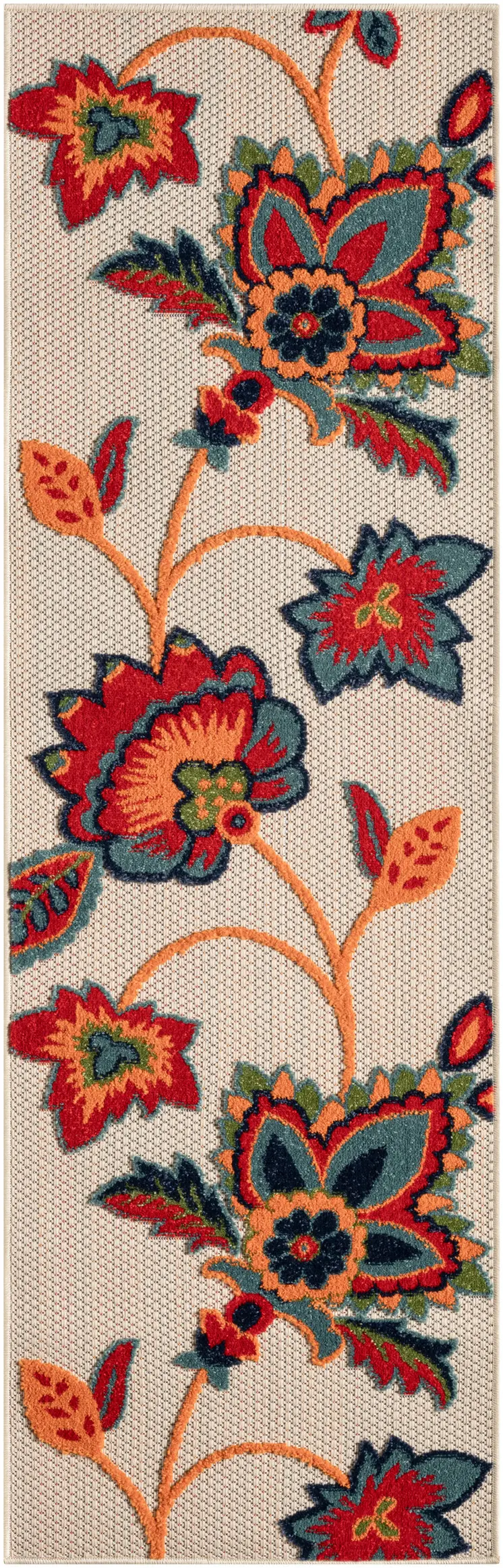 6' Red Beige Blue Orange And Red Floral Indoor Outdoor Runner Rug