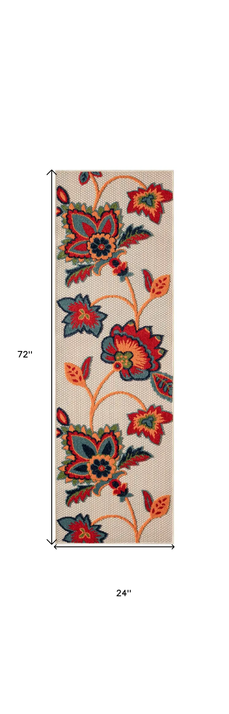 6' Red Beige Blue Orange And Red Floral Indoor Outdoor Runner Rug