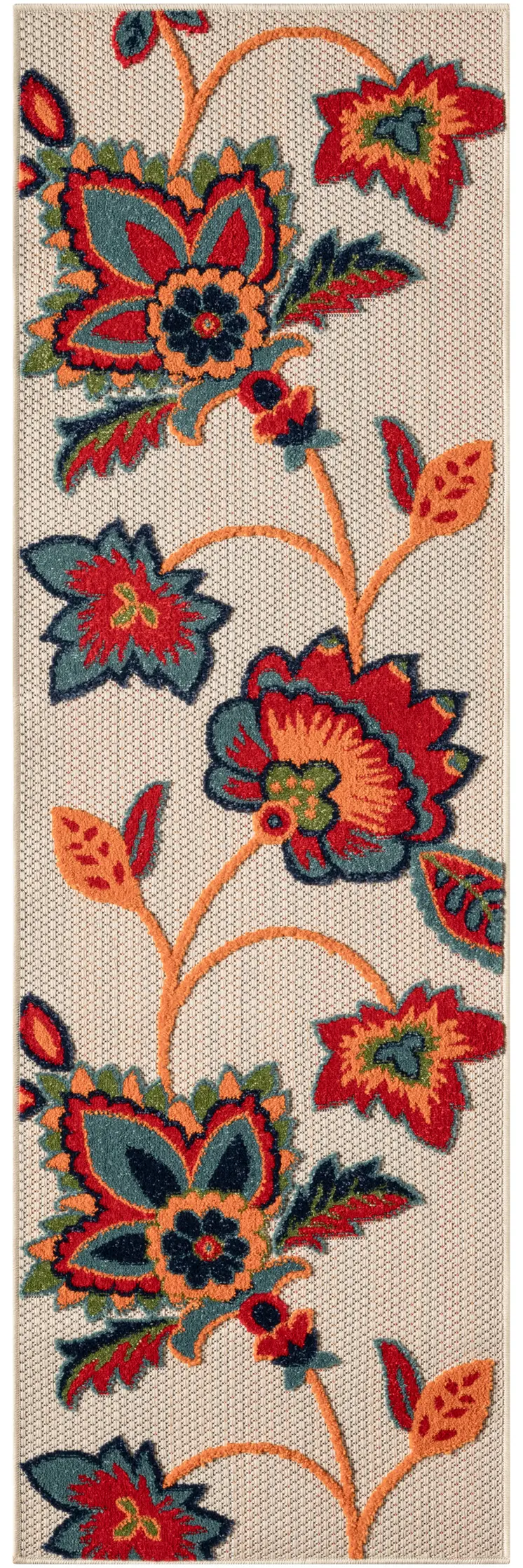 6' Red Beige Blue Orange And Red Floral Indoor Outdoor Runner Rug